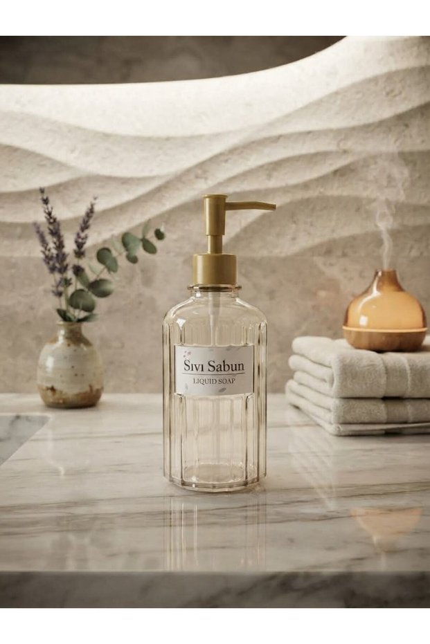 Kardelen Decorative Khaki Color Round Soap Dispenser Detergent Dispenser