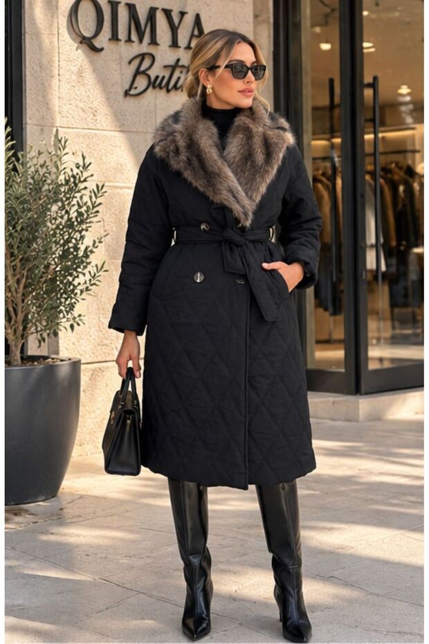 Levure Women's Mid-Length Quilted Puffer Coat with Removable Fur Collar