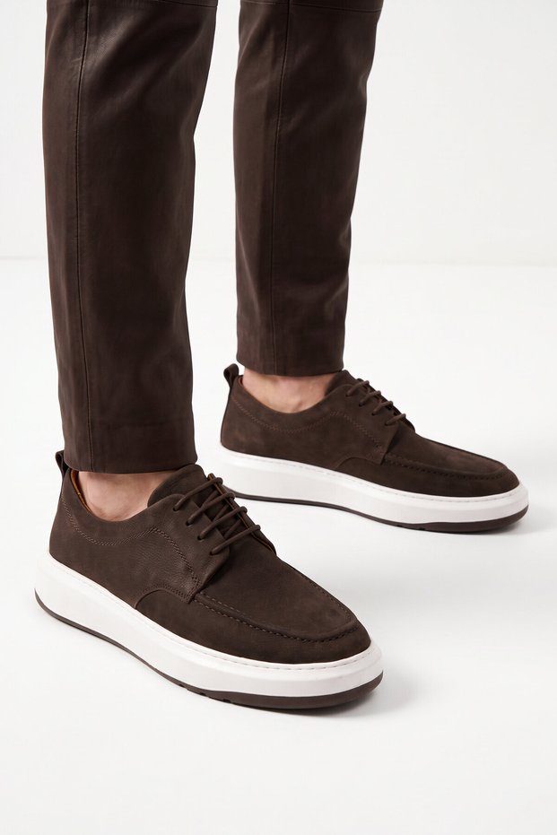 Men's Brown Nubuck Genuine Leather Lace-Up Men's Casual Shoes 272301