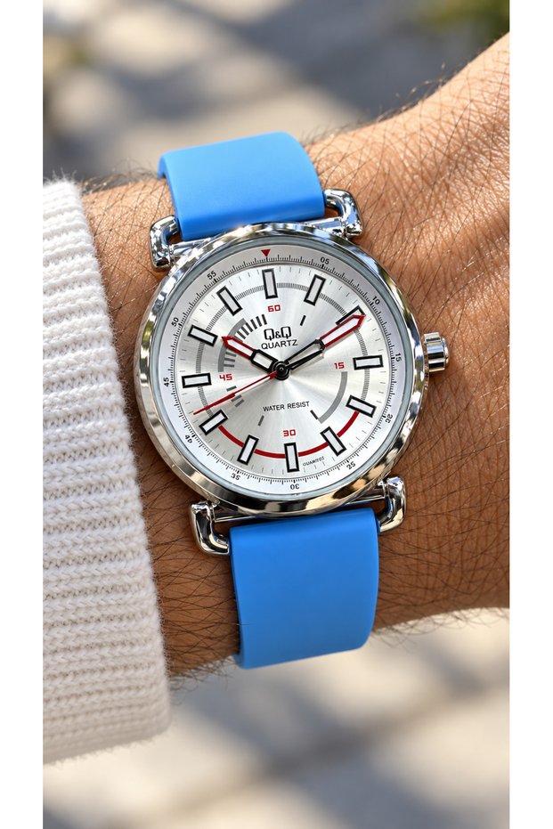 3 Atm Blue Silicone Cord, Men's Wristwatch Stylish in Box + Wristband