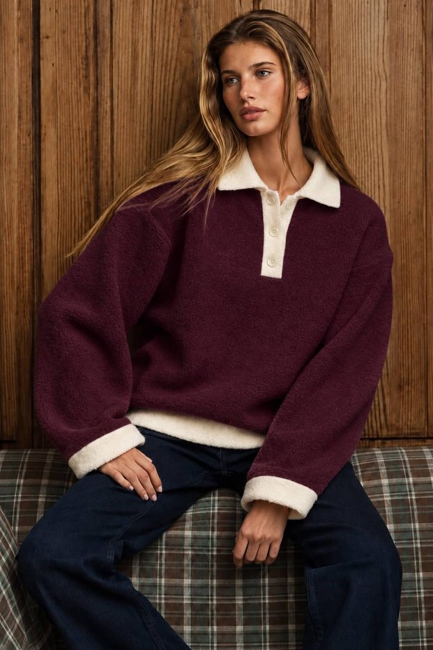 Women's Plum Polo Collar Knit Sweater