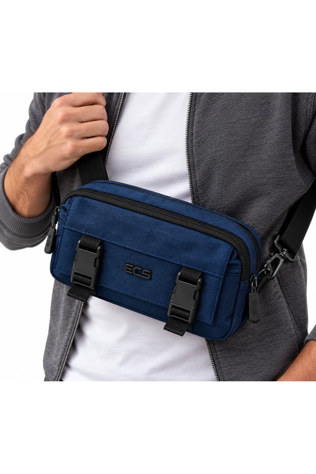 Ecs Unisex Water-Resistant Linen Fabric Cross Shoulder Bag with Adjustable Strap and Multiple Compartments for Daily Use, Navy Blue