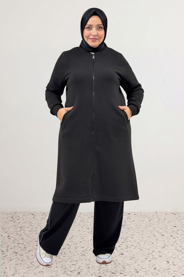 33096 Large Size Zippered Three-Thread Cap - Black