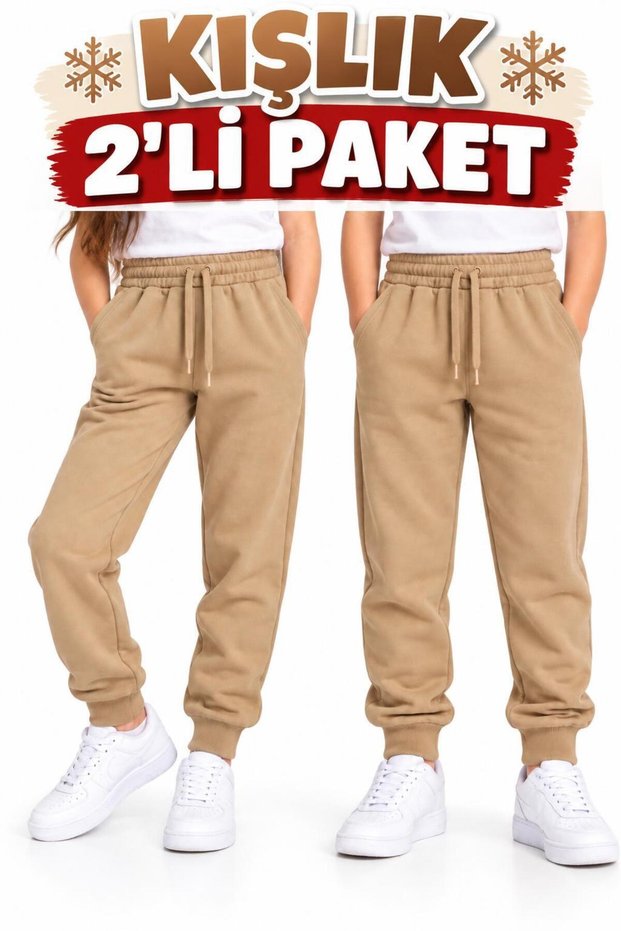 Winter Sweatpants 2-Piece 3-Thread Fleece Sweatpants for Girls and Boys Compact Combed Cotton