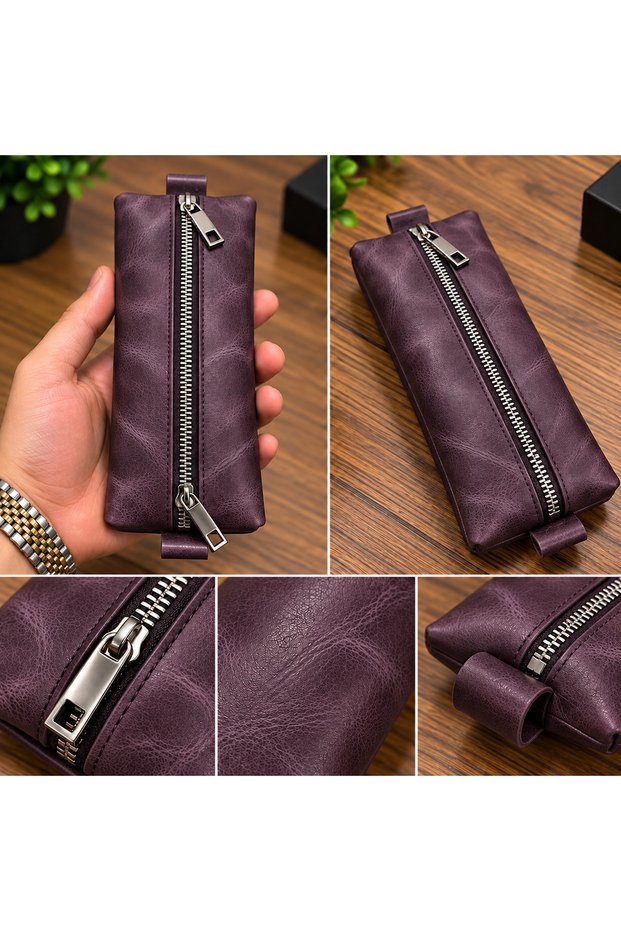 100% Crazy Leather Pen Holder – Premium Unisex Pen Bag with Zipper