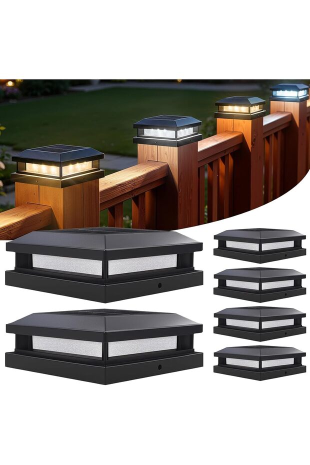 أضواء LED شمسية للأعمدة الخارجية، 6 قطع، أبيض دافئ/أبيض بارد