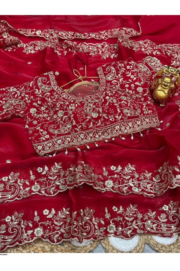 Magenta Fendy Satin Designer Party-Wear Saree - KTS9914 | Magenta