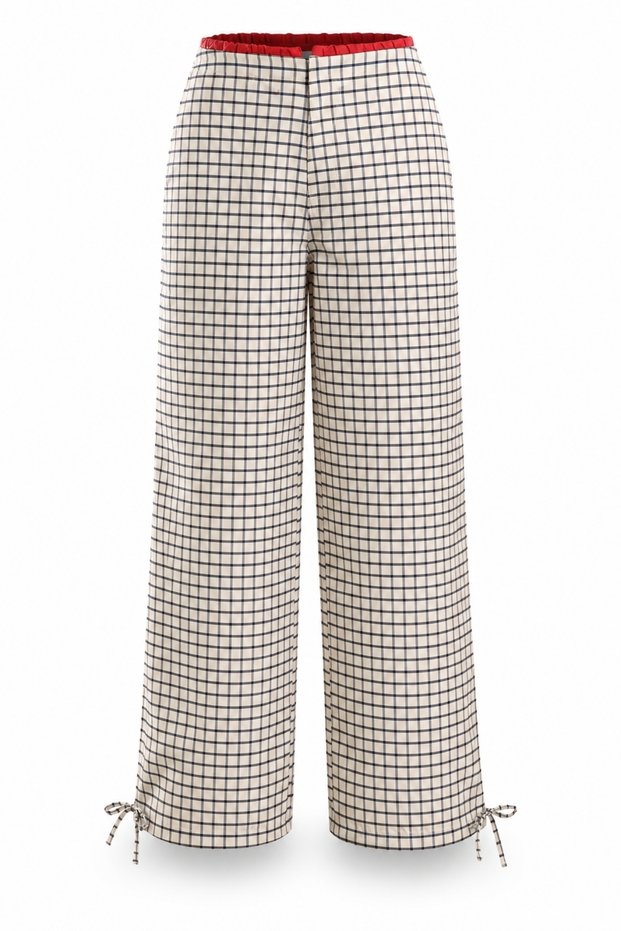 Beige Checkered Wide Leg Pants 19174