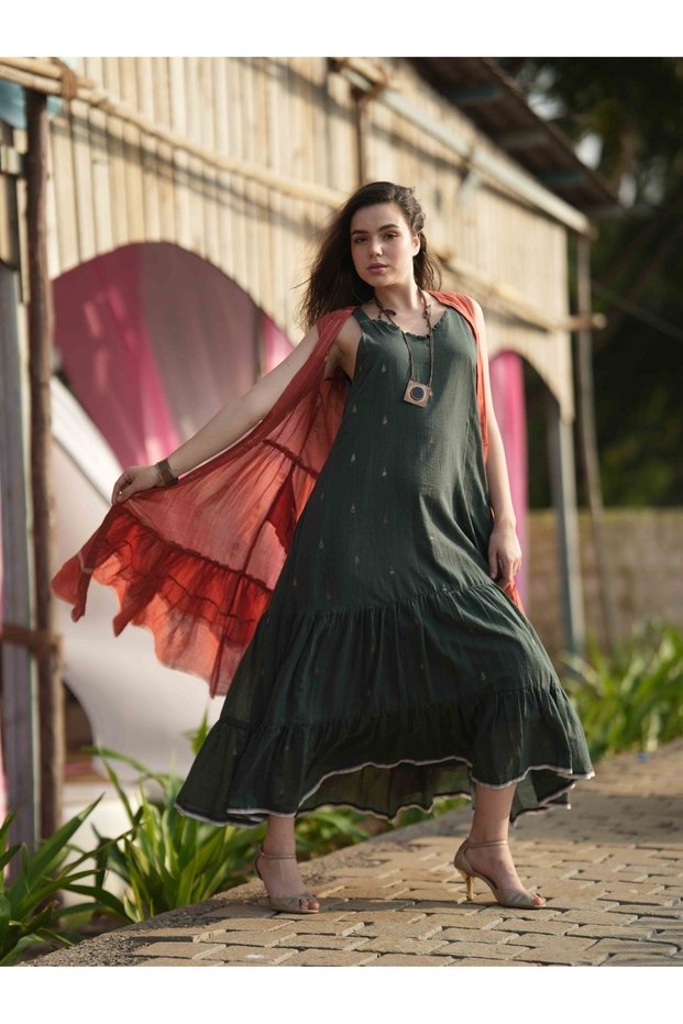 Forest green and rust layered dress