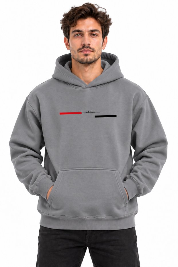 Oversized Hooded Kangaroo Pocket Sweatshirt with Stripes and Signature Print, Relaxed Fit