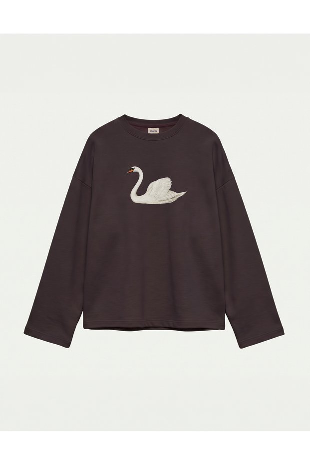 Oversize 100% Cotton 3 Thread Sweatshirt - Swan