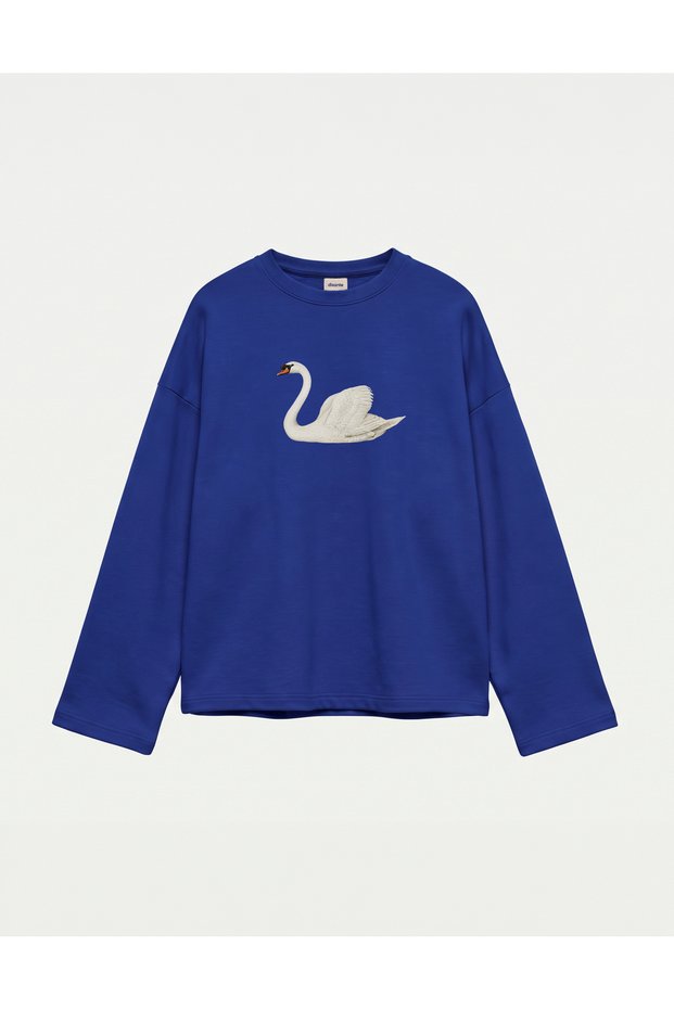 Oversize 100% Cotton 3 Thread Sweatshirt - Swan