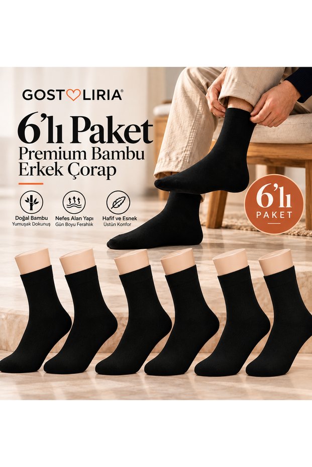 Premium Bamboo Men's Socks 6-Pack Black