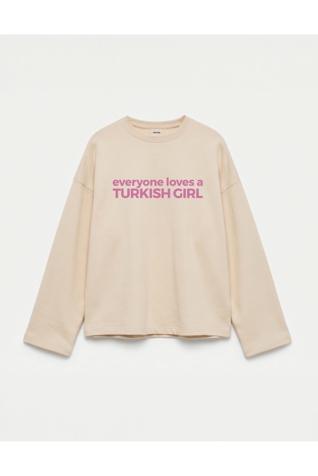 Oversize 100% Cotton 3 Thread Sweatshirt - Turkish Girl