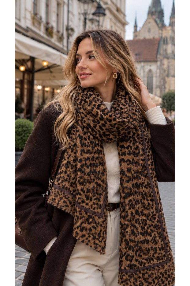 Brown Leopard Patterned Women's Shawl 90X180 cm