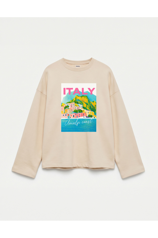 Oversize 100% Cotton 3 Thread Sweatshirt - Italy