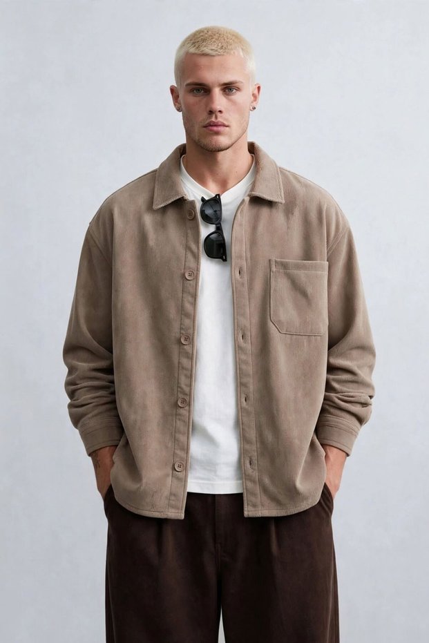 Men's Single Pocket Polo Collar Seasonal Jacket - Brown
