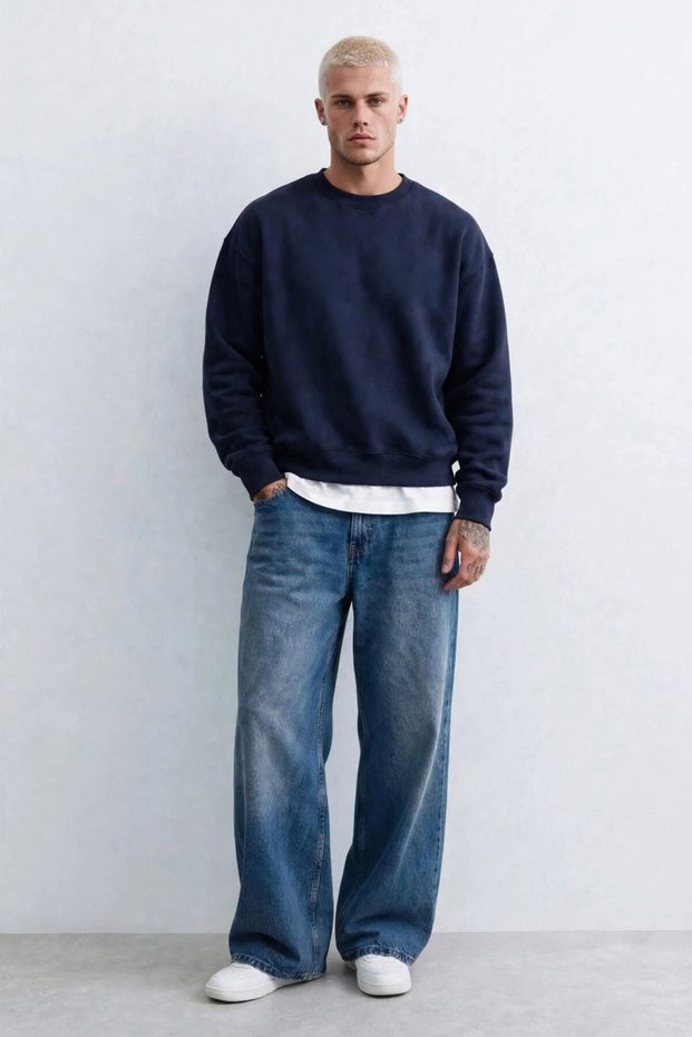 Men's Baggy Fit Jean Trousers - Medium Blue