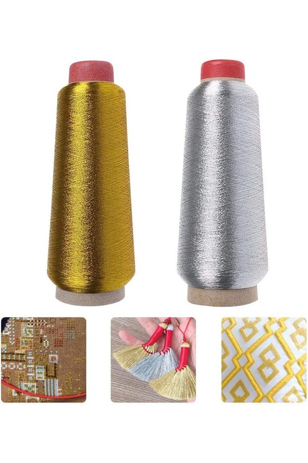 Gold and Silver String Twine, 2 PCS Sewing Machine Thread, Tinsel Thread Cord,Embroidery Thread for