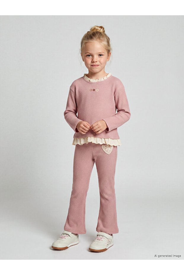 Rmz Gi̇yi̇m Farkiyla Embroidered Spanish Flare Girls' Leggings