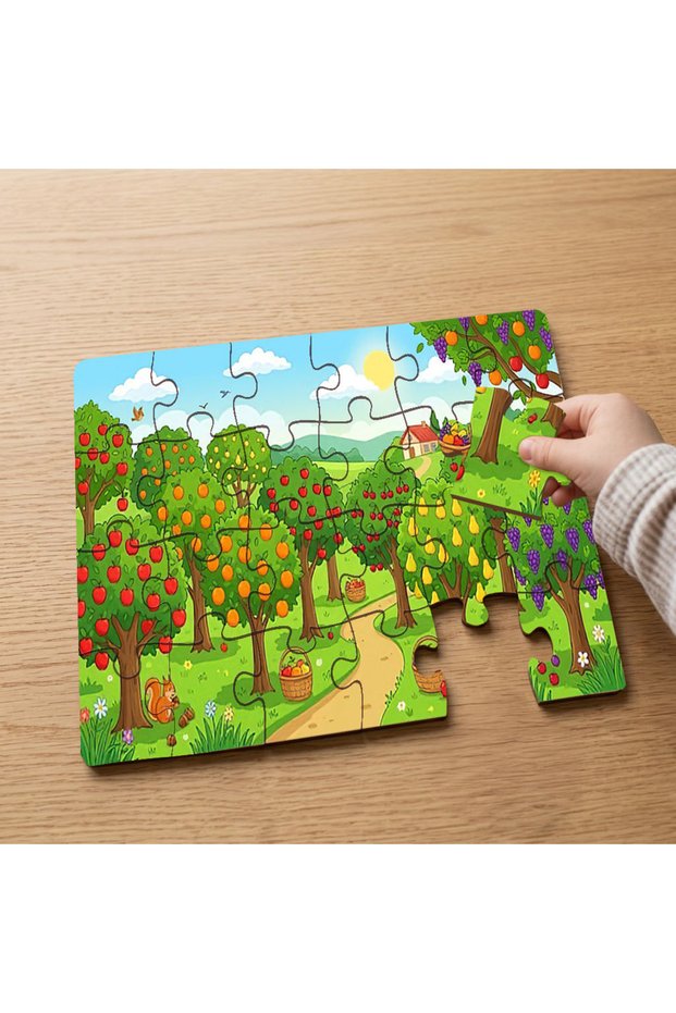 24 Piece Wooden Children's Puzzle with Fruit Tree Garden Design