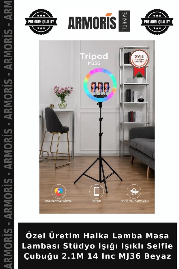Special Edition Ring Lamp Table Lamp Studio Light Illuminated Selfie Stick 2.1m 14 Inc Mj36 White