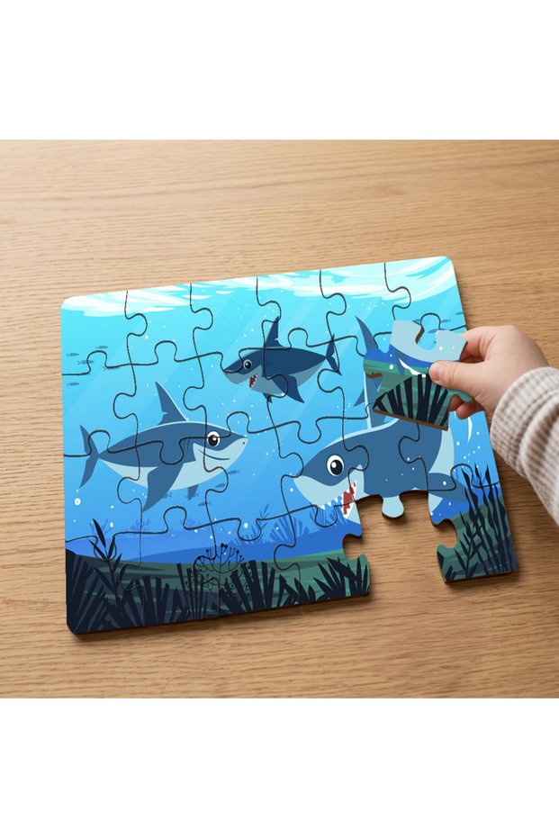 24 Piece Wooden Children's Puzzle with Cute Sharks Design