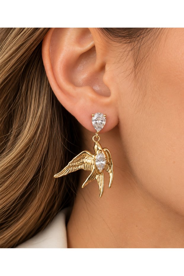 Gold Color Stone Swallow Earrings Acr9700