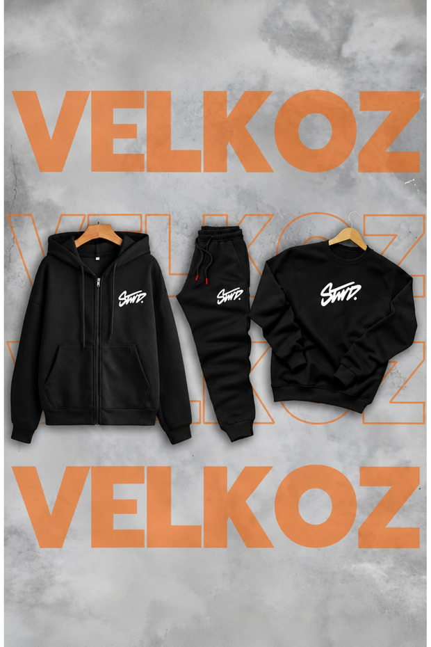 Swd Printed 3-Piece Winter (Zippered and Crew Neck Sweatshirt) Tracksuit Set