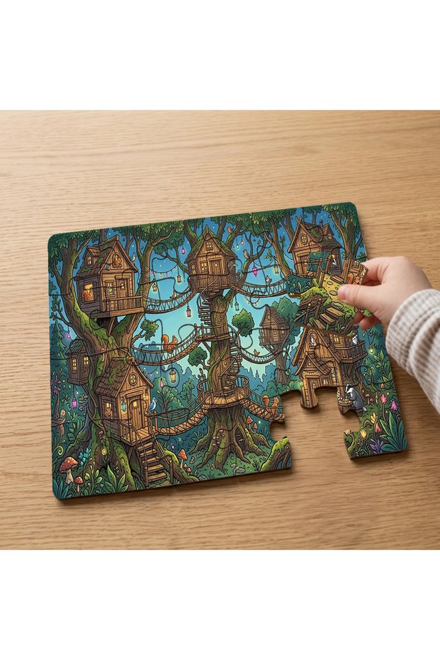 Tree Houses - 24 Piece Wooden Children's Puzzle with a Fairytale Forest Design