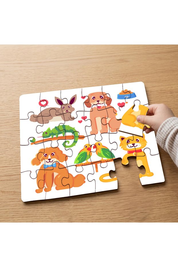 24 Piece Wooden Children's Puzzle with Cute Pets Design