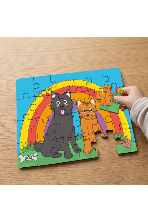 24 Piece Wooden Children's Puzzle with Cute Kittens Design