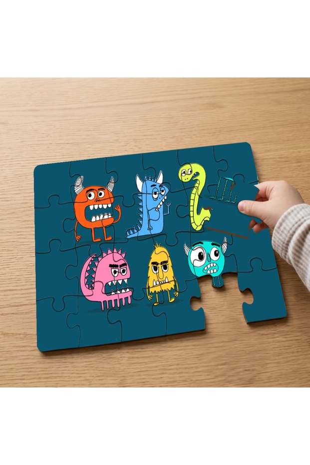 24 Piece Wooden Children's Puzzle with Tiny Different Monsters Design
