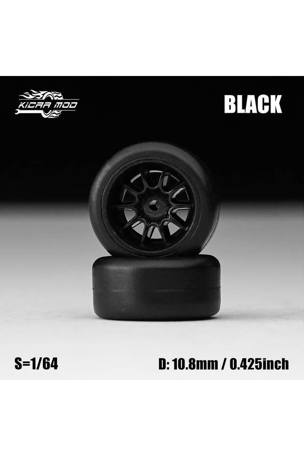 MMW76 1/64 Model Car Black Wheels with Fixed Rubber Tires Comes with rivets for Diecast Model Refit