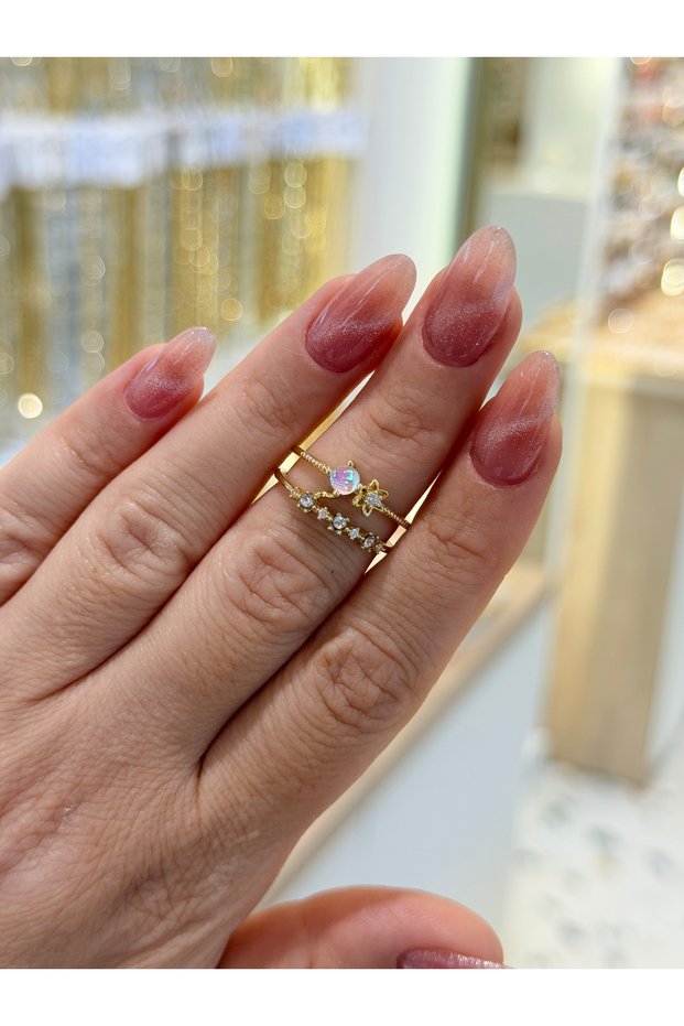 Adjustable Gold Hologram Zircon Stone Daisy Ring
