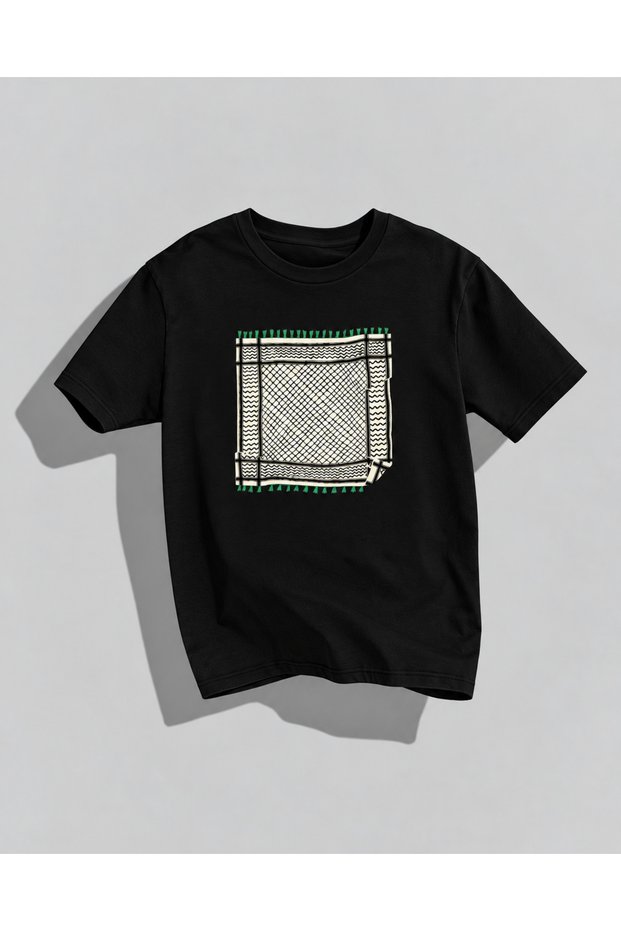 Palestinian Kefiye Patterned Unisex Oversize T-Shirt Black and White Palestinian Themed T-Shirt