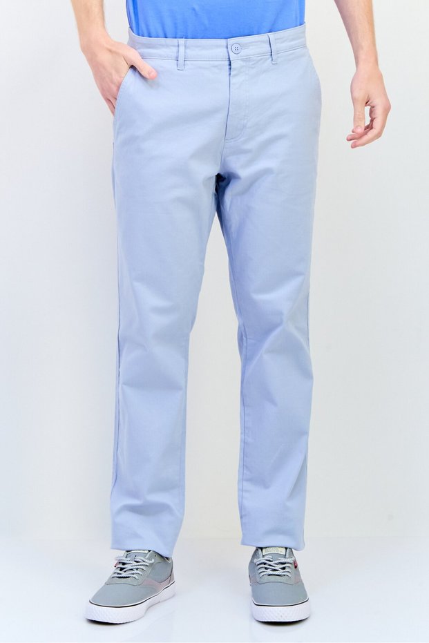 Men Slim Fit Solid Chino Pants, Light Blue