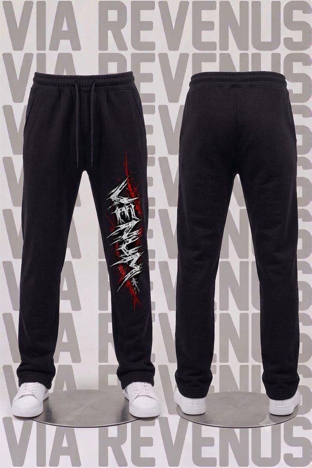 Venom Printed Black Straight-Leg Sweatpants Relaxed Fit Drawstring Sweatpants with Pockets