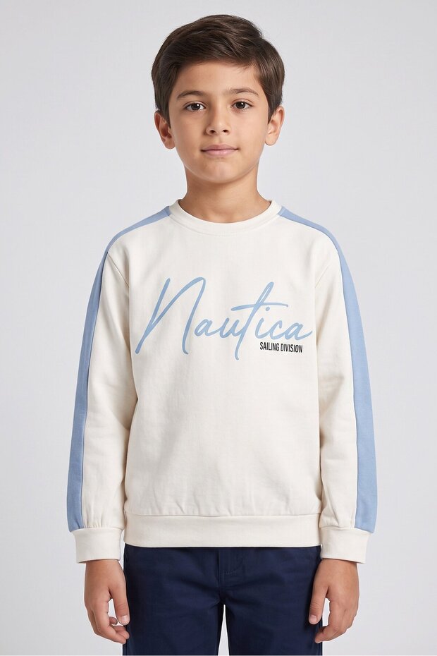 Kids Boy Graphic Print Long Sleeve Sweatshirt, Light Beige