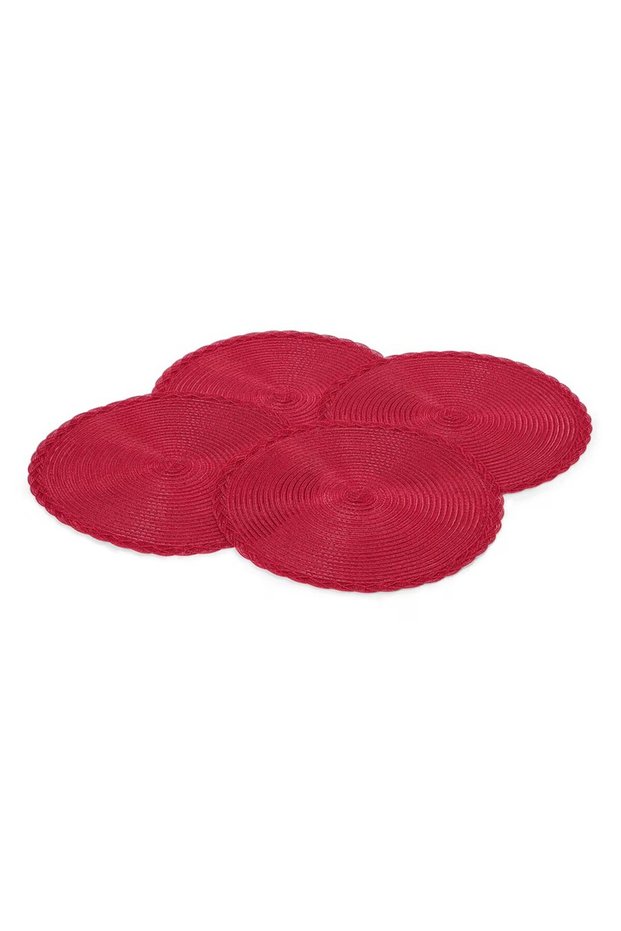 4 Pieces Round Place Mats, Red