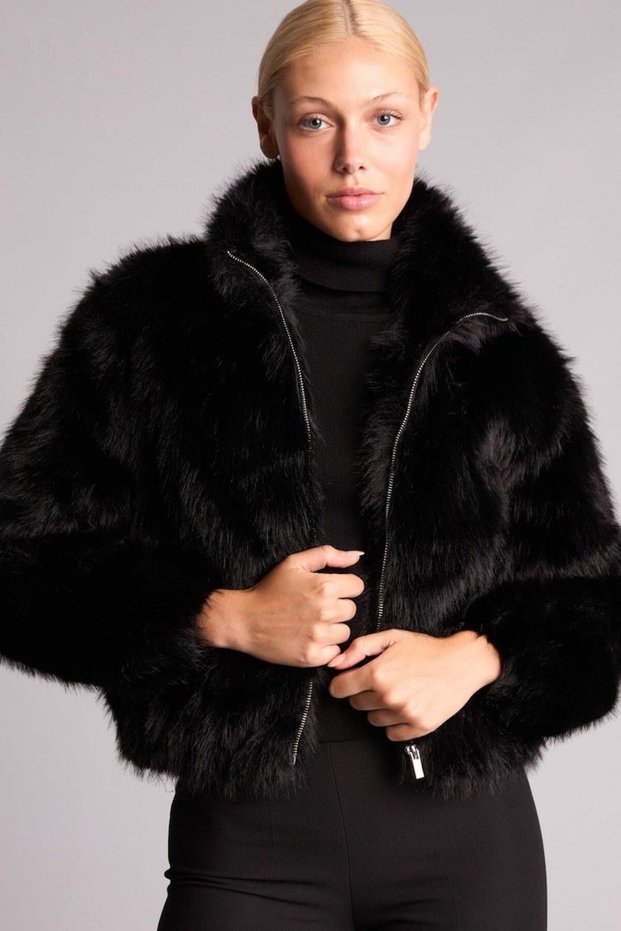 Balloon Fit Zippered Faux Fur Jacket (26 Wn)