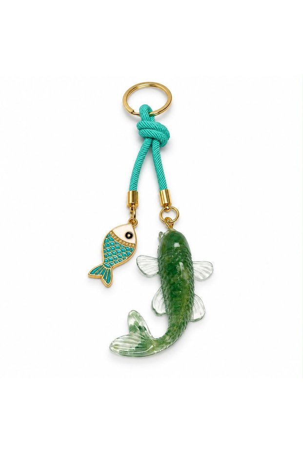 Aventurine Natural Stone Koi Fish Keychain – Handmade Luck and Abundance Bag Wallet Car Ornament
