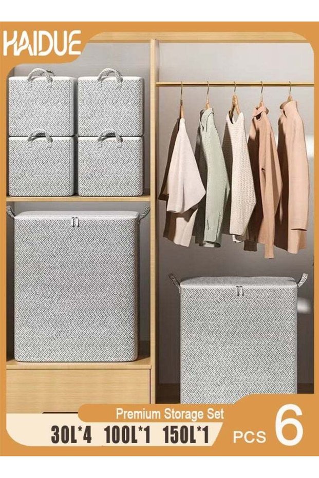 6-Piece Premium Storage Set for Closet Organization Space-Saving Fabric Bins with Sleek Gray Design