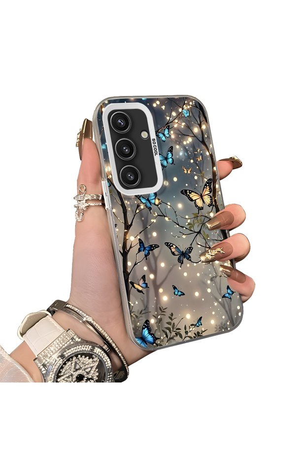 Samsung Galaxy S25 Compatible Silicone Edge Hard Back Case Butterfly Pattern Couple Phone Case