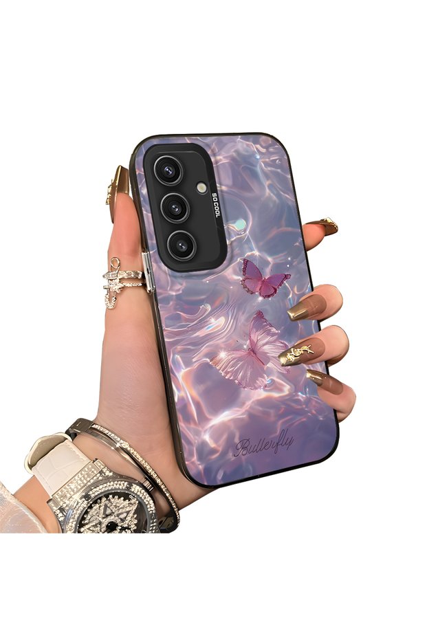 Samsung Galaxy S25 Compatible Silicone Edge Hard Back Case Butterfly Pattern Couple Phone Case