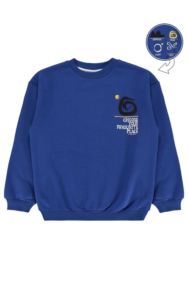 Ocean Printed Sweatshirt for Ages 8-13 - Blue