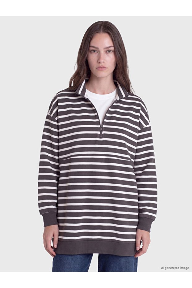 I Striped Women's Thick Sweatshirt Tunic from Freezen Store