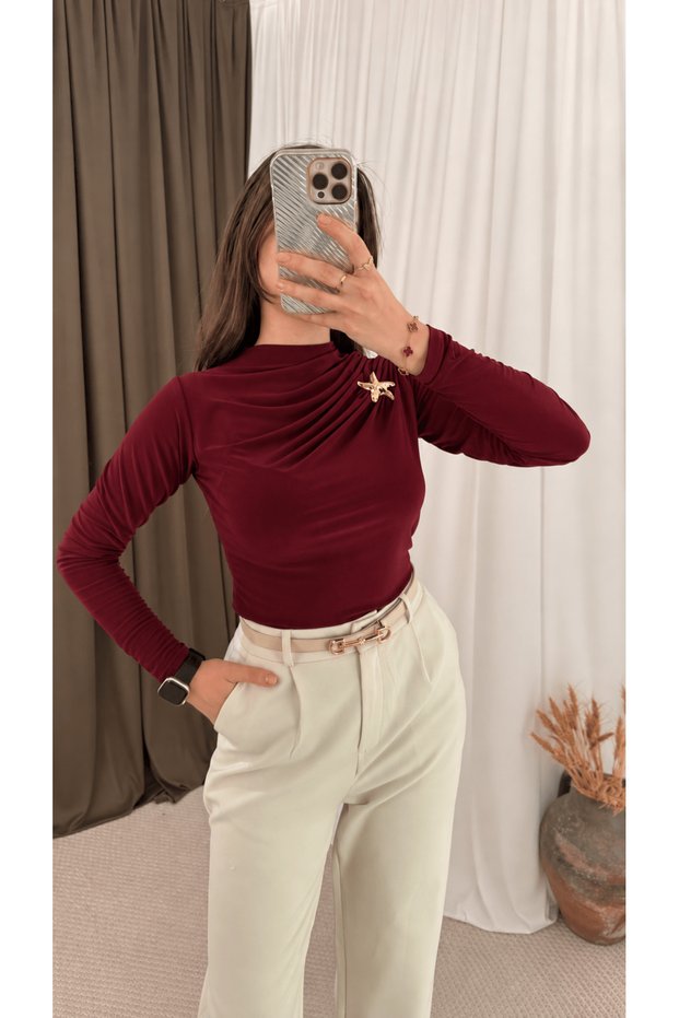 Omzu Star Buckle Sandy Blouse - Cvx - Burgundy