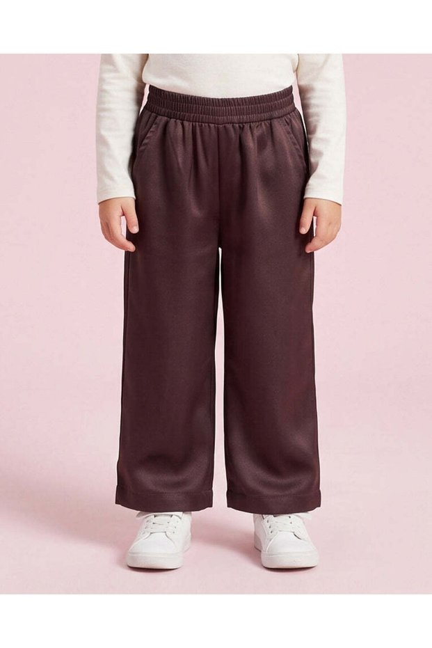 Girls Dark Brown Wide-Leg Trousers