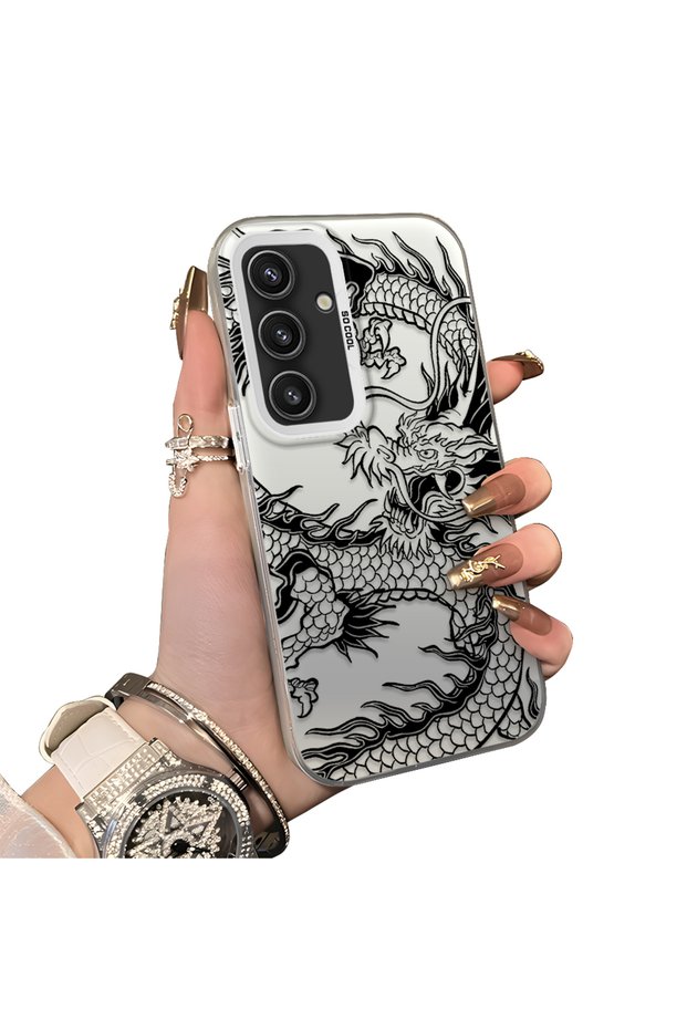 For Samsung Galaxy S25 Compatible Silicone Edge Hard Back Case Dragon Pattern Lover Couple Phone Case